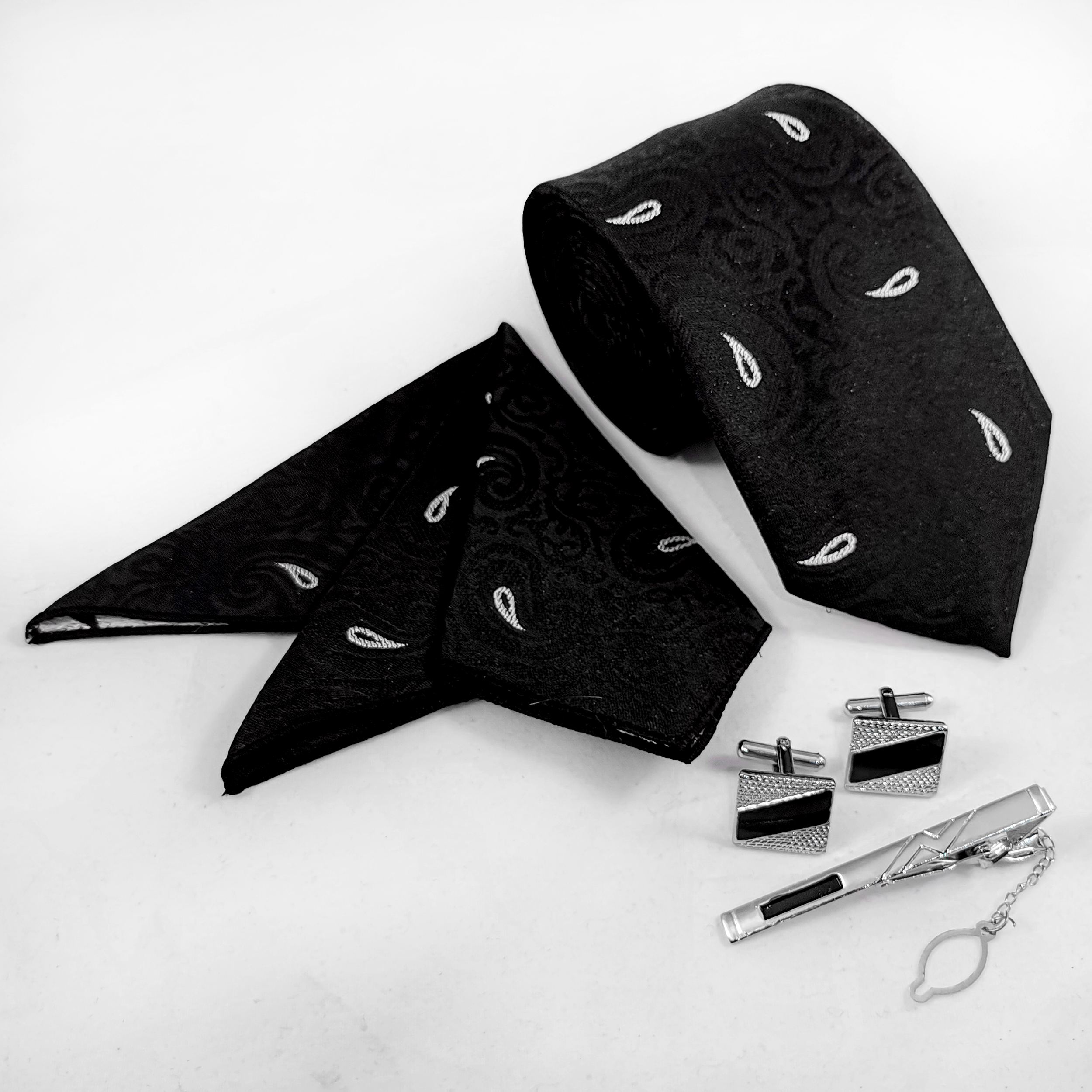 ست کراوات و دستمال جیب و دکمه سردست و گیره کراوات مردانه مدل 587