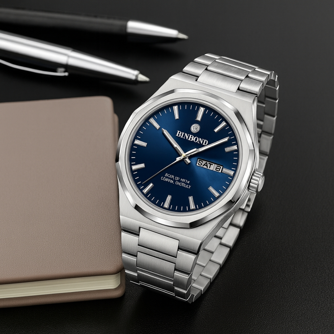 ساعت مچی عقربه‌ای کوارتز مردانه بین باند مدل دی دیت بند استیل قفل مخفی کد J.A1