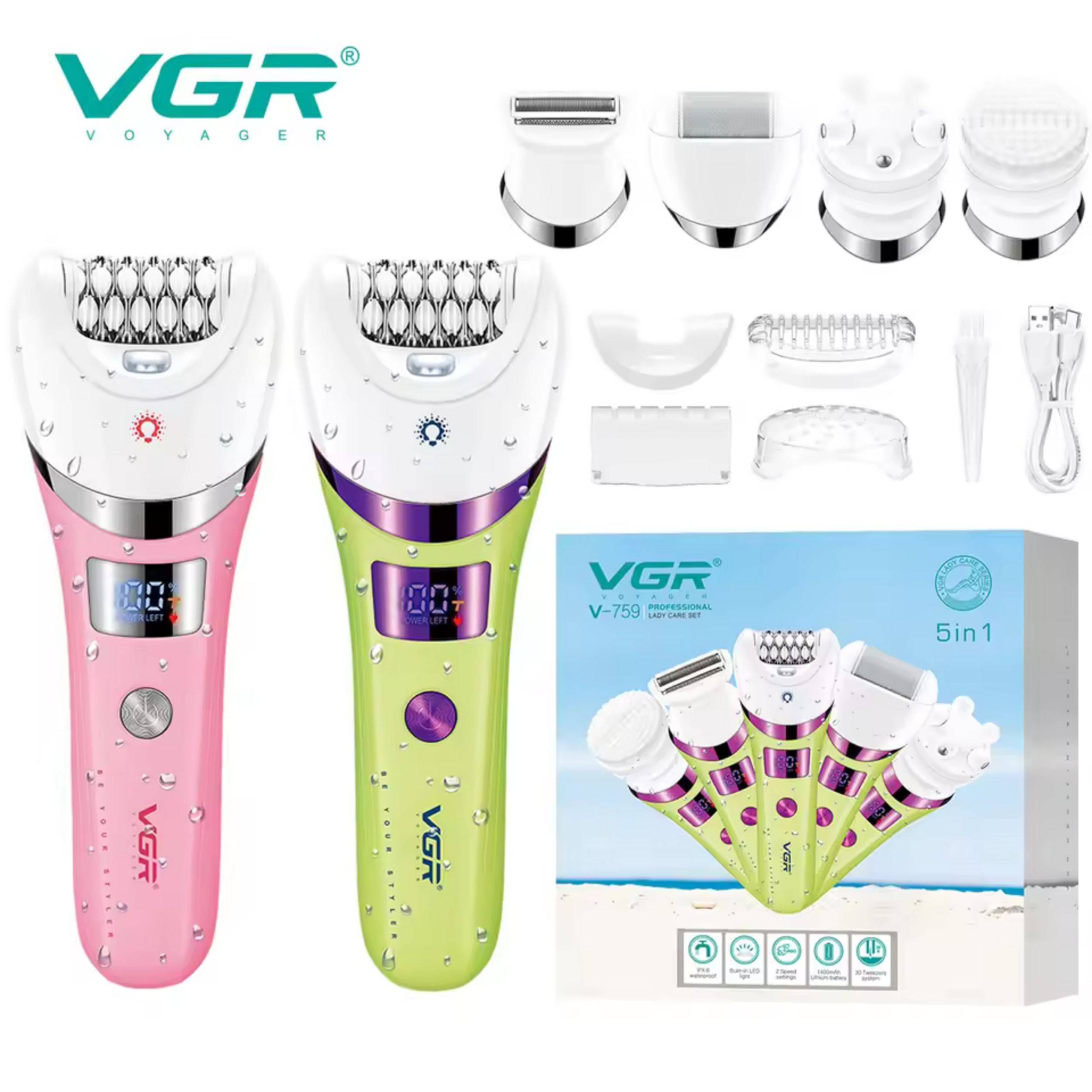 اپیلاتور وی جی ار مدل V-759 5in1 مجموعه 5 عددی