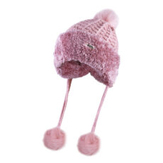 کلاه بافتنی سام مدل لبه خز طرح پوم دار کد 517