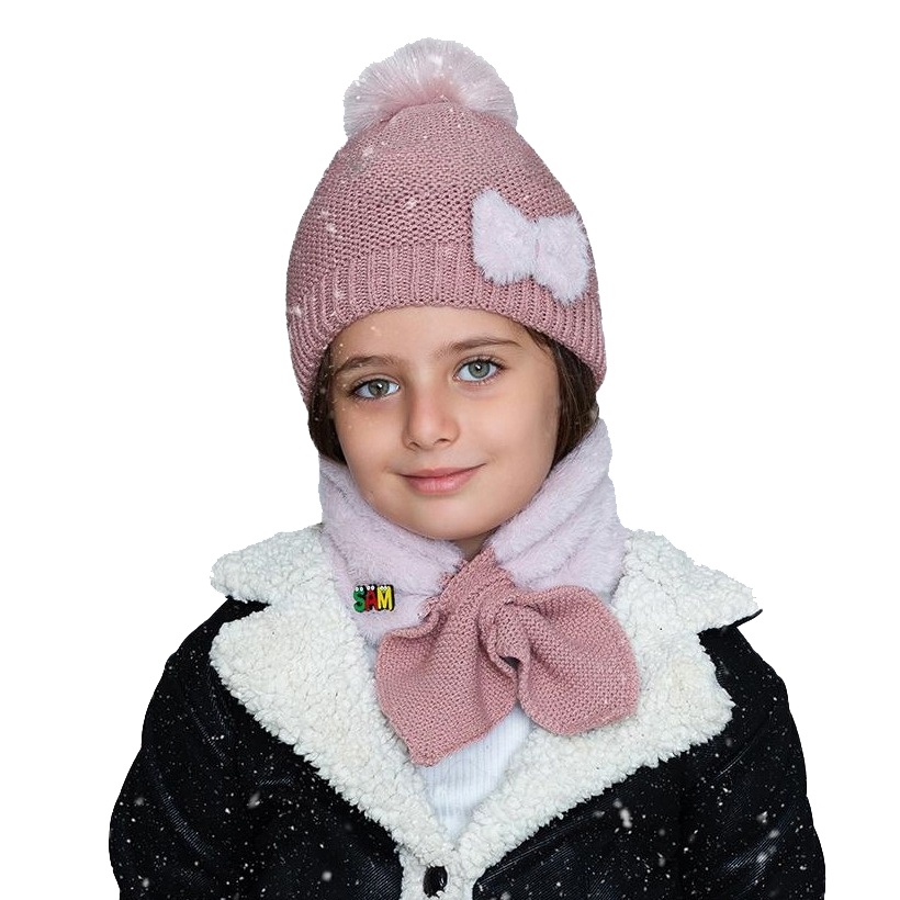 ست کلاه و شال بافتنی سام مدل داخل خز طرح پاپیون کد 566