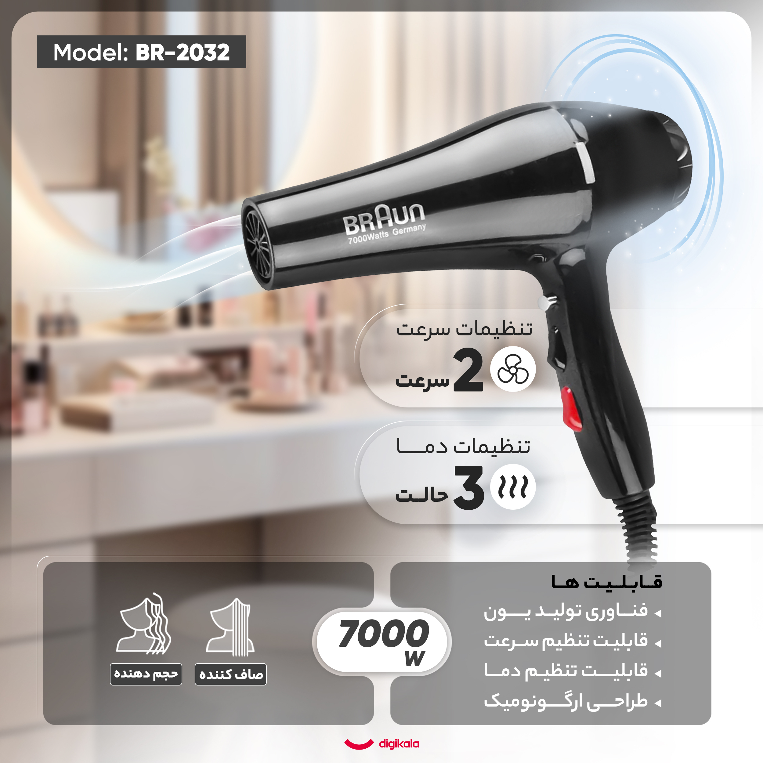 سشوار نیمه حرفهای مدل BR-2032