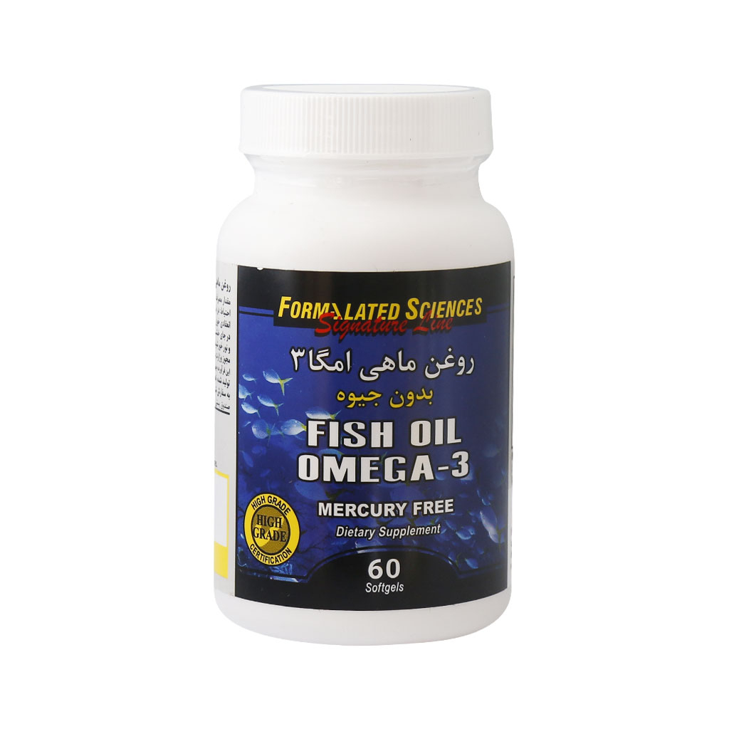 سافت ژل روغن ماهی امگا 3 فاقد جیوه فرمولیتد ساینسز بسته 60 عددی به همراه سافت ژل لیکوئی کلسیم 6 پلاس آنتی ایجینگ بسته 60 عددی