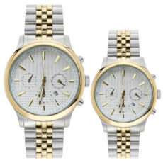 ست ساعت مچی عقربه ای زنانه و مردانه مدل کوارتز کلاسیک بند فلزی تقویم دار کد 03