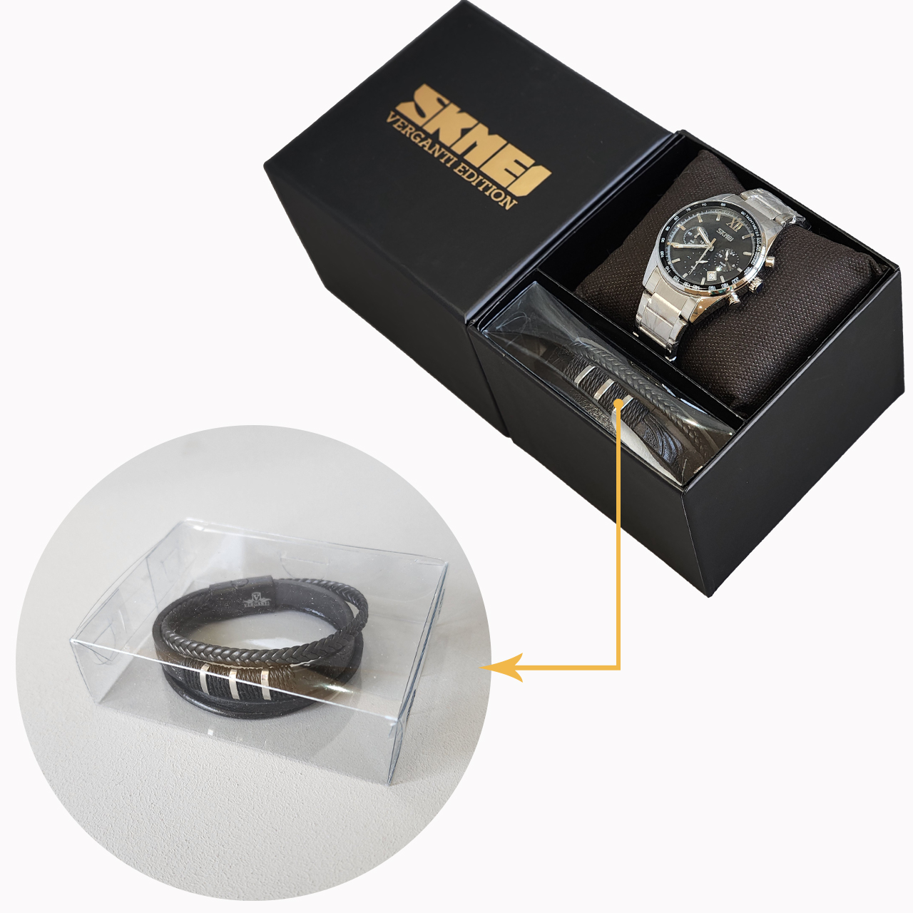 ساعت مچی عقربه‌ای مردانه کوارتز اسکمی مدل 9096BK به همراه دستبند