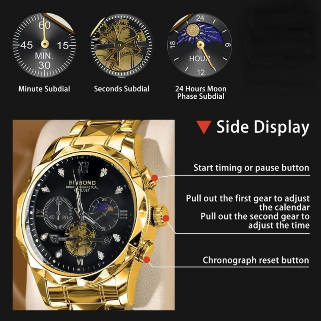 ساعت مچی عقربه‌ای کوارتز مردانه بین باند مدل سه موتور فعال کورنوگراف نگینی کد 002