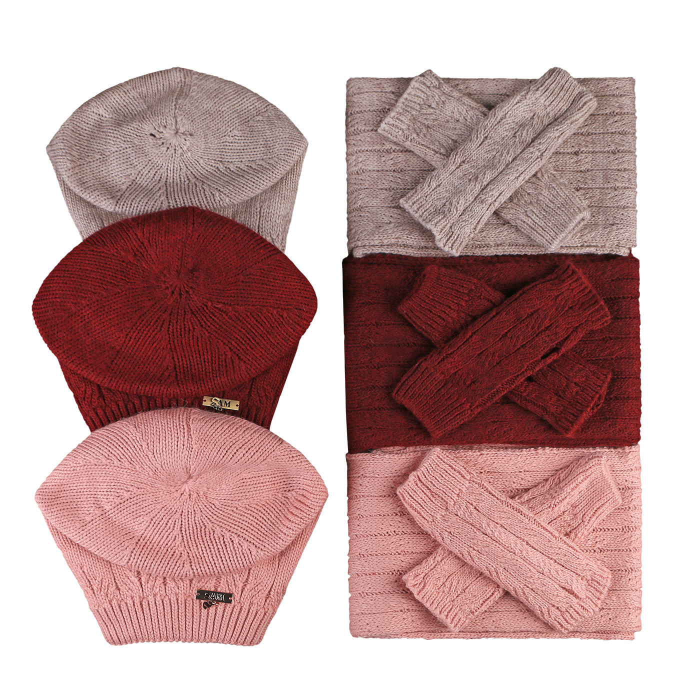 ست کلاه و شال گردن و دستکش بافتنی سام مدل 402