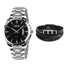ساعت مچی عقربه‌ای کوارتز مردانه اسکمی مدل 9069SIBBK به همراه دستبند