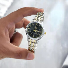 ست ساعت مچی عقربهای کوارتز زنانه و مردانه بین باند مدل الماسی دو تقویمه قفل مخفی بند استیل کد 009