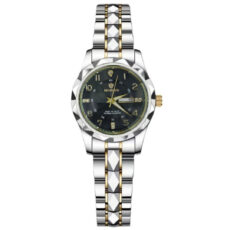 ست ساعت مچی عقربهای کوارتز زنانه و مردانه بین باند مدل الماسی دو تقویمه قفل مخفی بند استیل کد 009