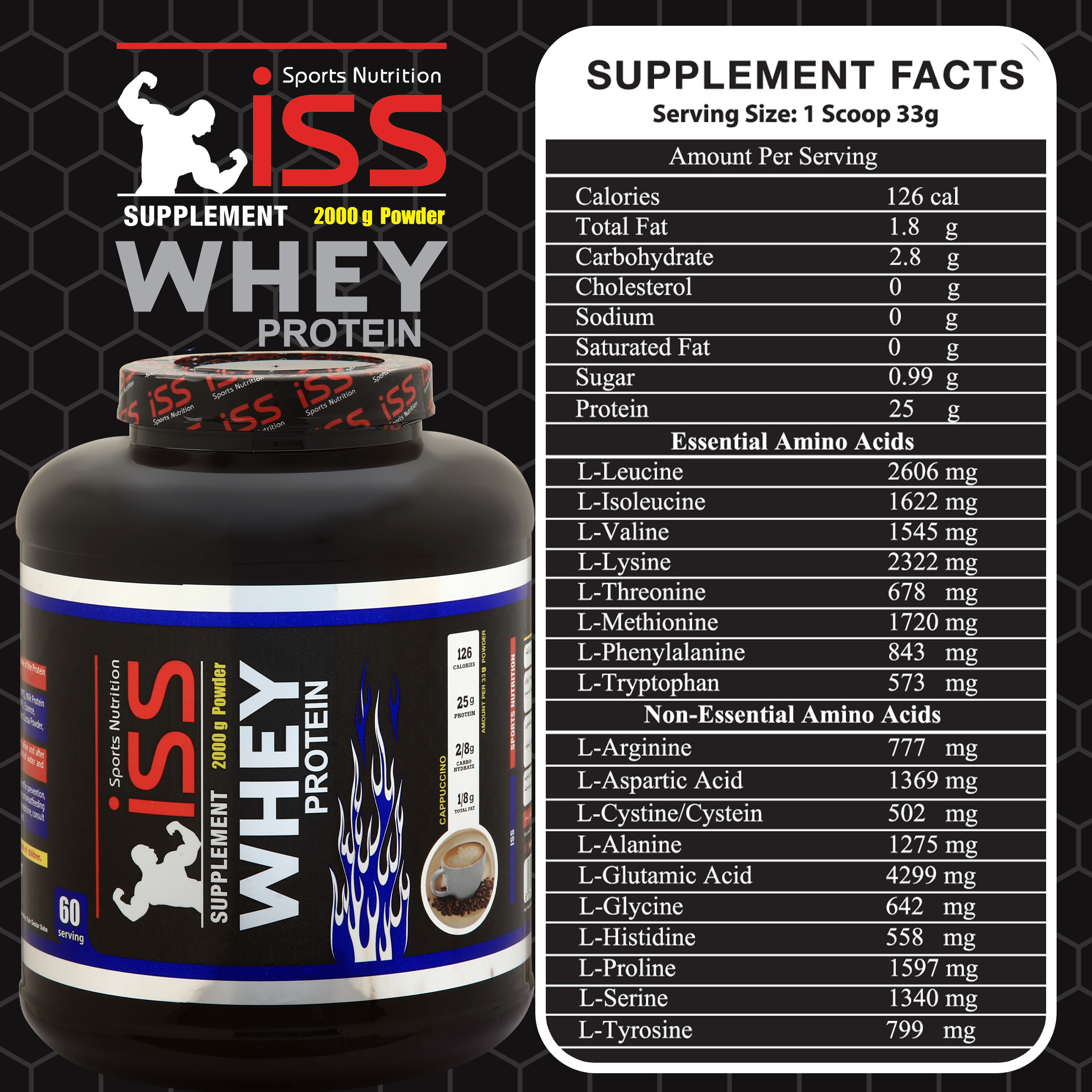 پودر پروتئین وی با طعم کاپوچینو آی اس اس - 2000 گرم