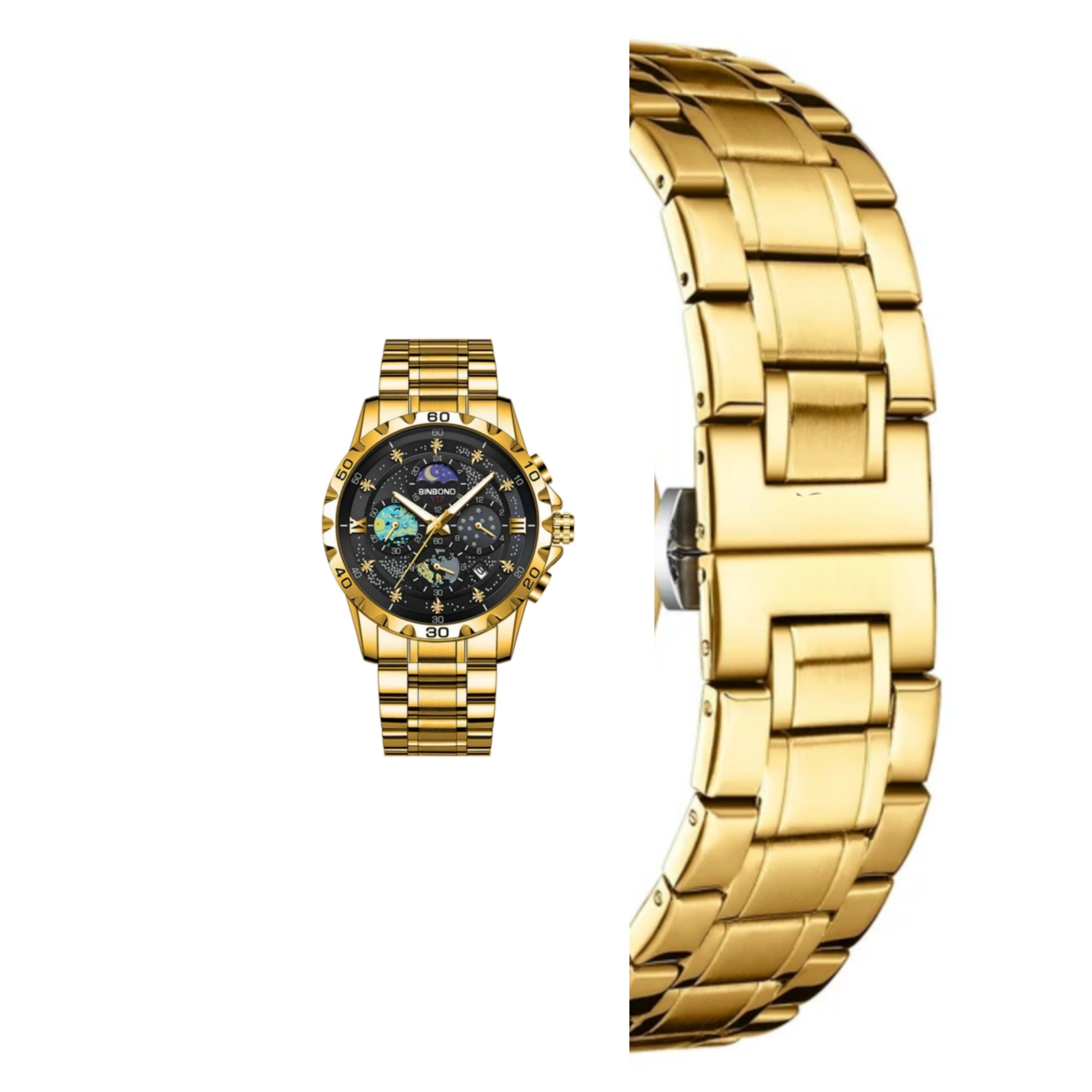 ساعت مچی عقربه‌ای کوارتز مردانه بین باند مدل سه موتور فعال کرنوگراف بند استیل قفل مخفی کد 5