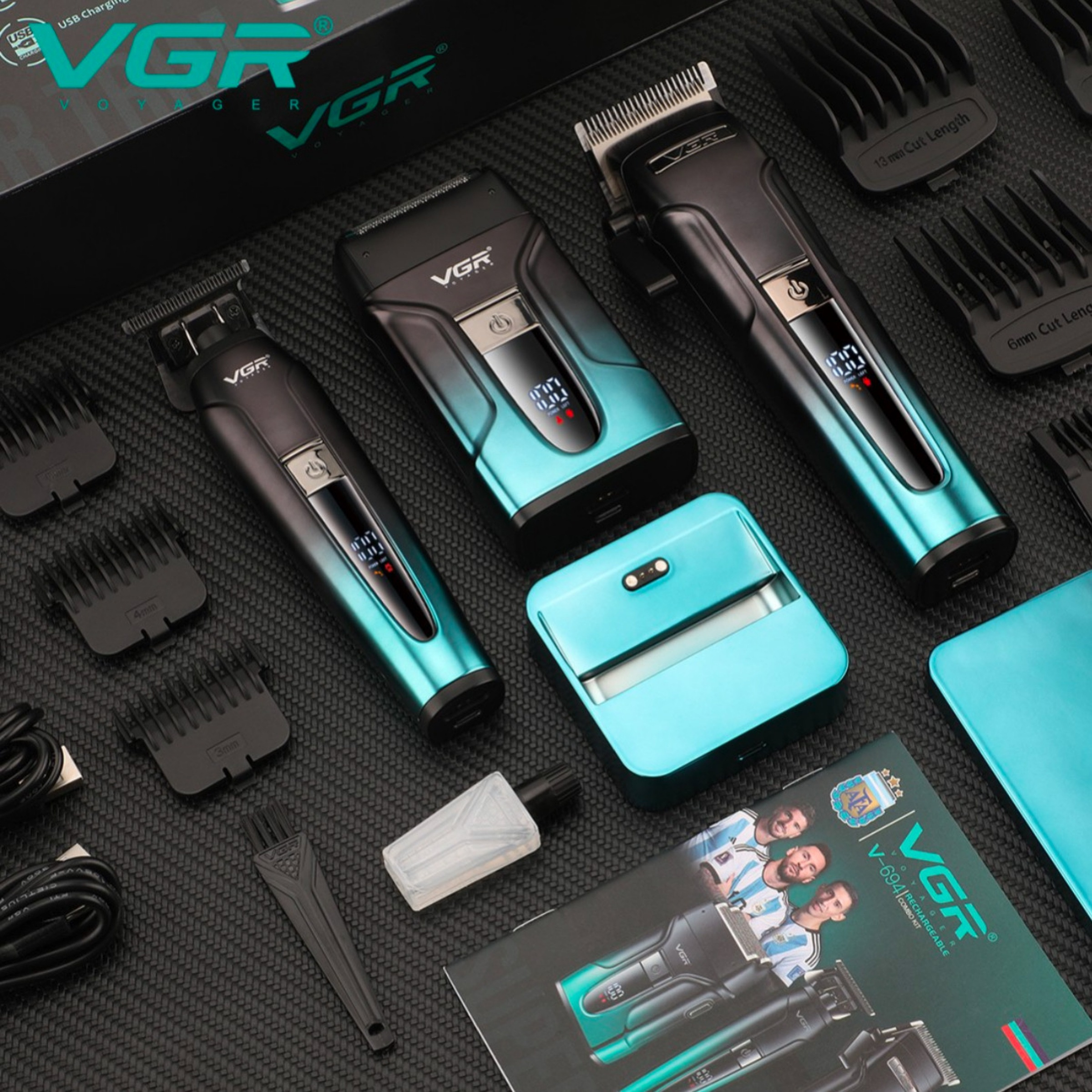 ماشین اصلاح موی سر و صورت وی جی ار مدل v-694 مجموعه 3 عددی