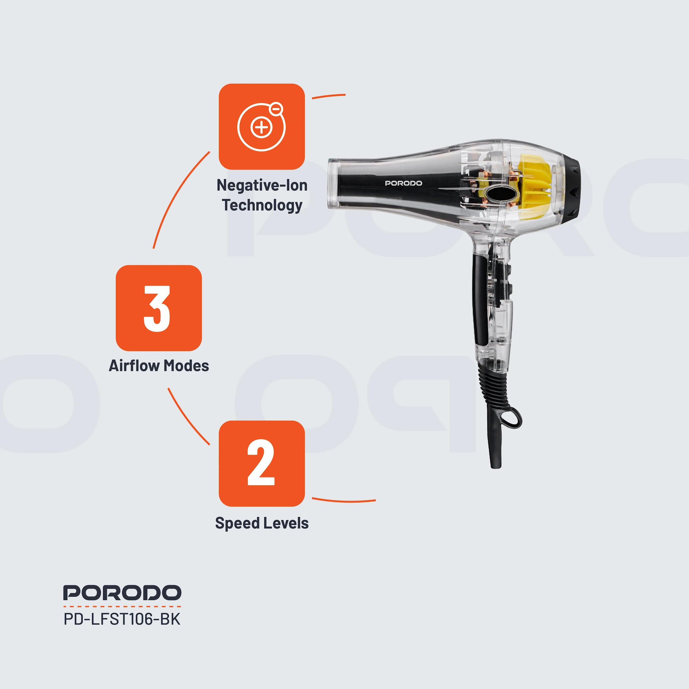 سشوار نیمه حرف ای  2000 وات پرودو مدل LFST106