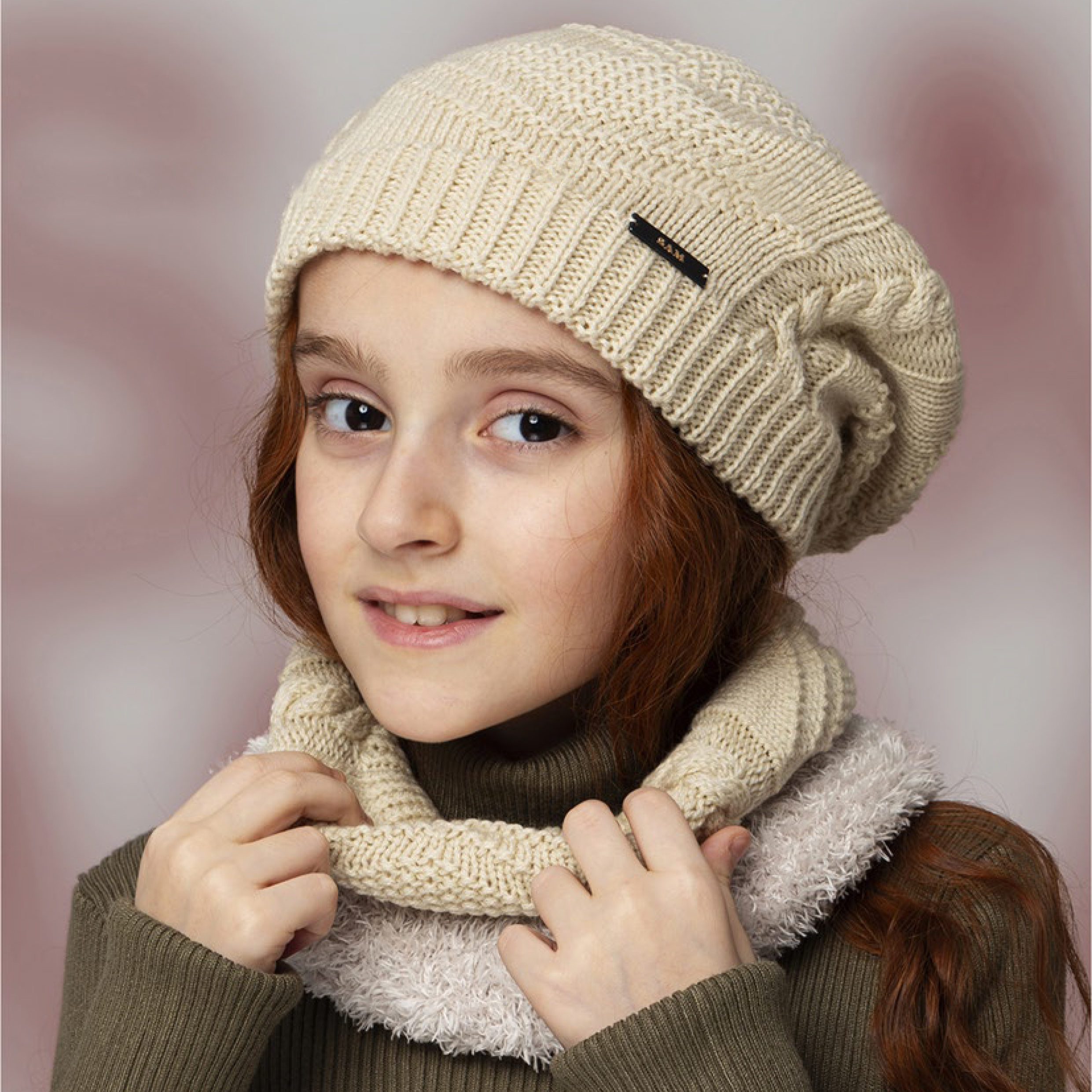 ست کلاه و شال گردن بافتنی مدل داخل خز سام مدل 435