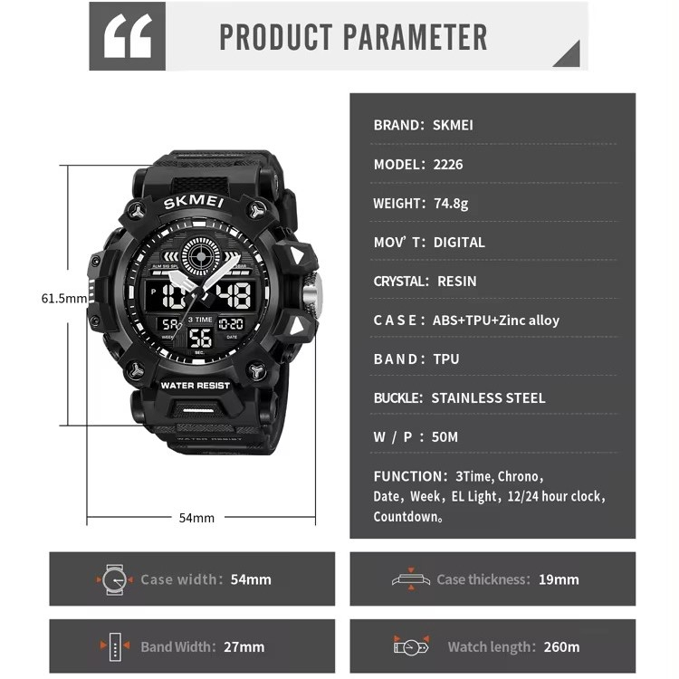 ساعت مچی دیجیتال اسکمی مدل 2226BK