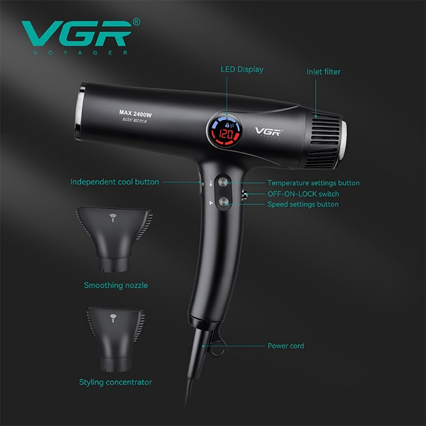 سشوار حرفهای 2400 وات وی جی ار مدل V-469