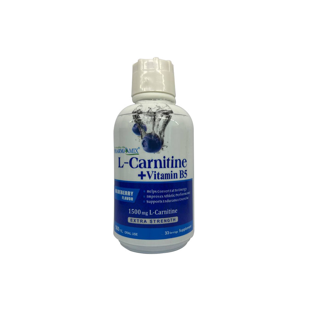 مایع ال کارنیتین 1500 پلاس ویتامین B5 بلوبری فارمامیکس - 500 میلی لیتر