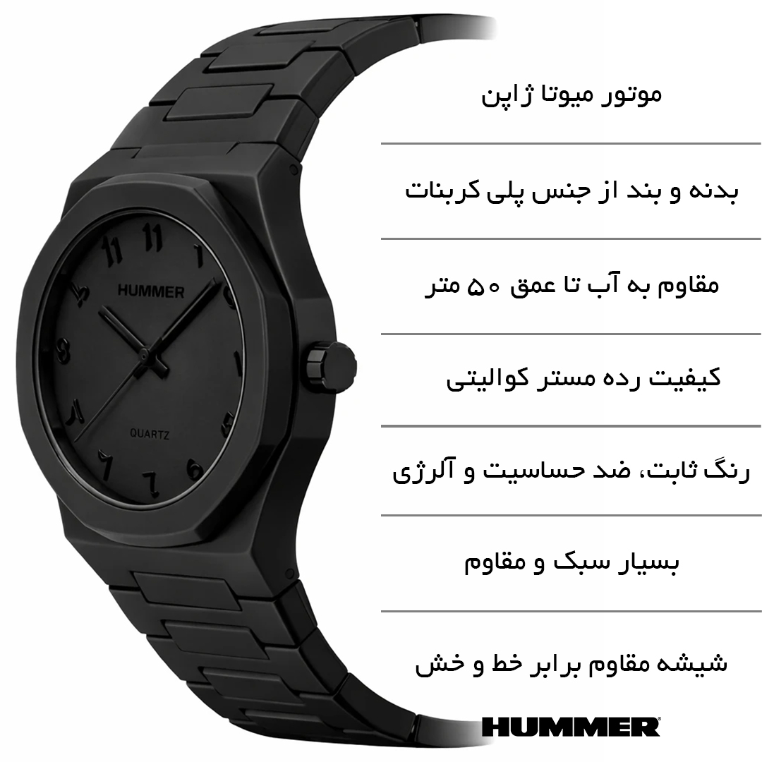 ساعت مچی عقربه‌ای کوارتز مردانه هامر مدل میوتا ژاپن پلی کربنات سبک کد HM1108-C3
