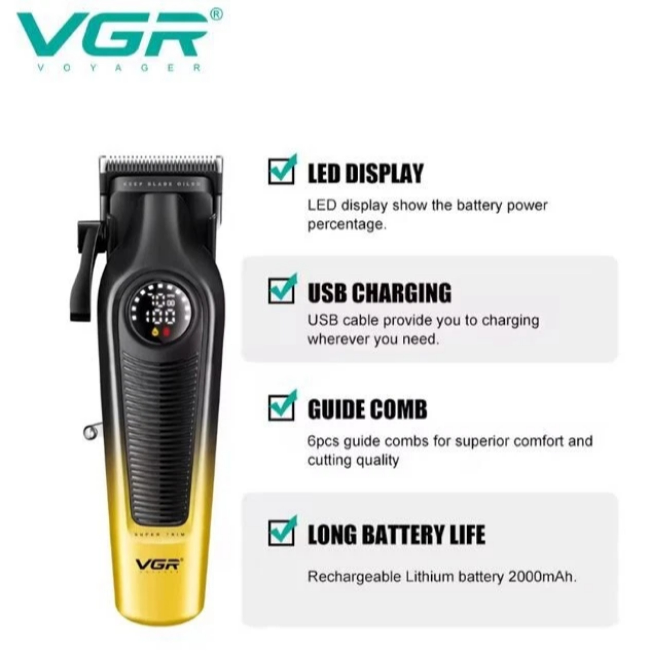 ماشین اصلاح موی سر و صورت شارژی وی جی ار مدل V-196 & 996 مجموعه 2 عددی