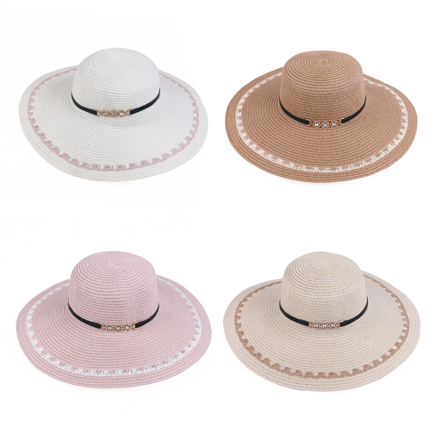 کلاه حصیری مدل کمربند نگینی