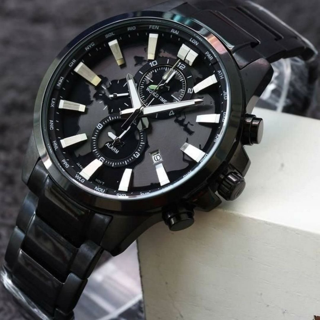 ساعت مچی عقربه‌ای کوارتز مردانه مدل سه موتور فعال کورنوگراف جهان نما کد m2