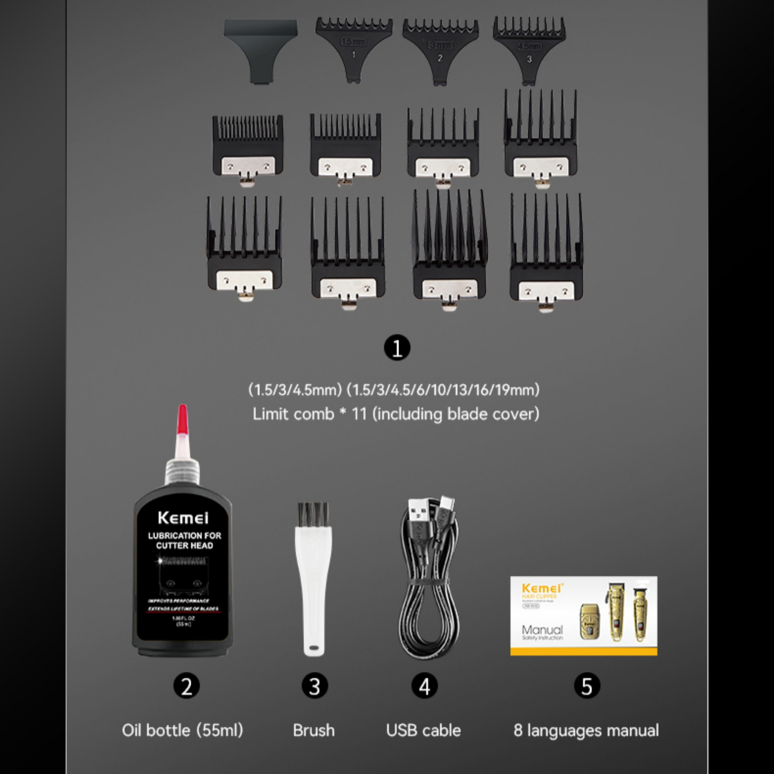 ماشین اصلاح موی سر و صورت شارژی کیمی مدل KM-8558 3in1 مجموعه 3 عددی