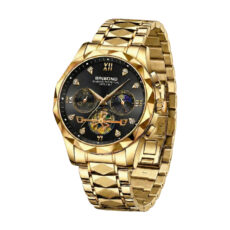 ساعت مچی عقربه‌ای کوارتز مردانه بین باند مدل اسپرت لوکس سه موتور فعال بند طرح تراش الماسی قفل مخفی کد JBN07