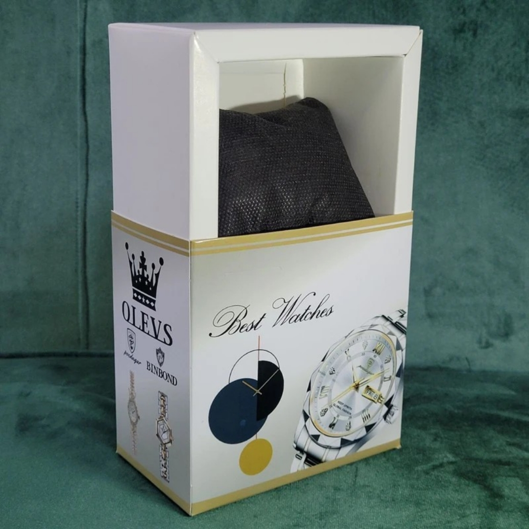 ست ساعت مچی عقربهای کوارتز زنانه و مردانه بین باند مدل الماسی دو تقویمه قفل مخفی بند استیل کد 009