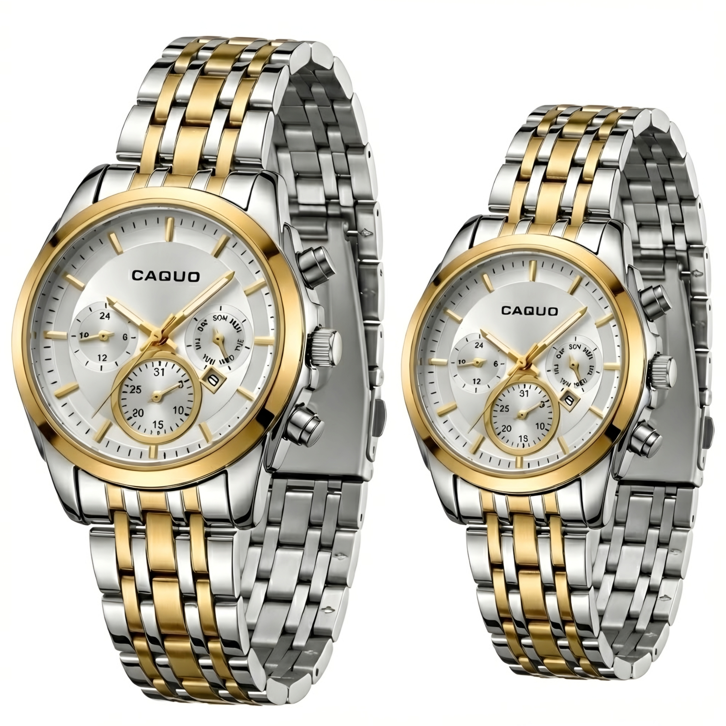 ست ساعت مچی عقربه‌ای کوارتز زنانه و مردانه کاکیو مدل  اسپرت لوکس تک موتوره دیت جاست کد Q3