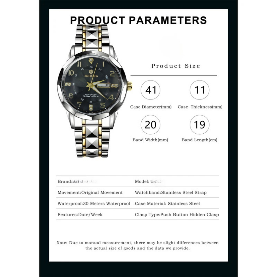 ست ساعت مچی عقربهای کوارتز زنانه و مردانه بین باند مدل الماسی دو تقویمه قفل مخفی بند استیل کد 009