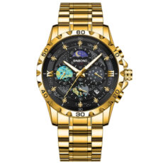 ساعت مچی عقربه‌ای کوارتز مردانه بین باند مدل سه موتور فعال کرنوگراف بند استیل قفل مخفی کد 5