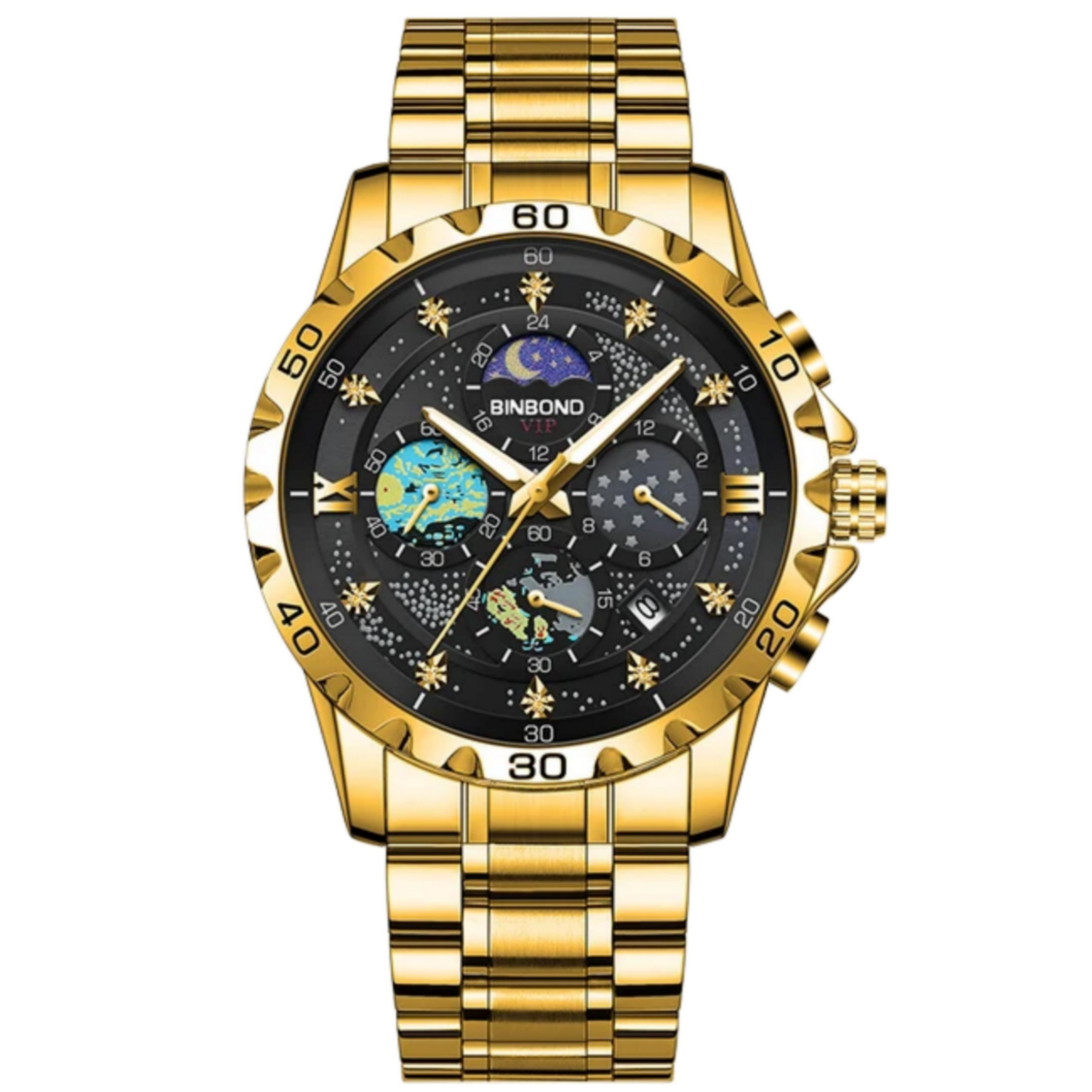 ساعت مچی عقربه‌ای کوارتز مردانه بین باند مدل سه موتور فعال کرنوگراف بند استیل قفل مخفی کد 5