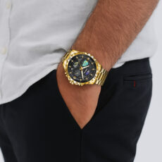 ساعت مچی عقربه‌ای کوارتز مردانه بین باند مدل سه موتور فعال کرنوگراف بند استیل قفل مخفی کد 5