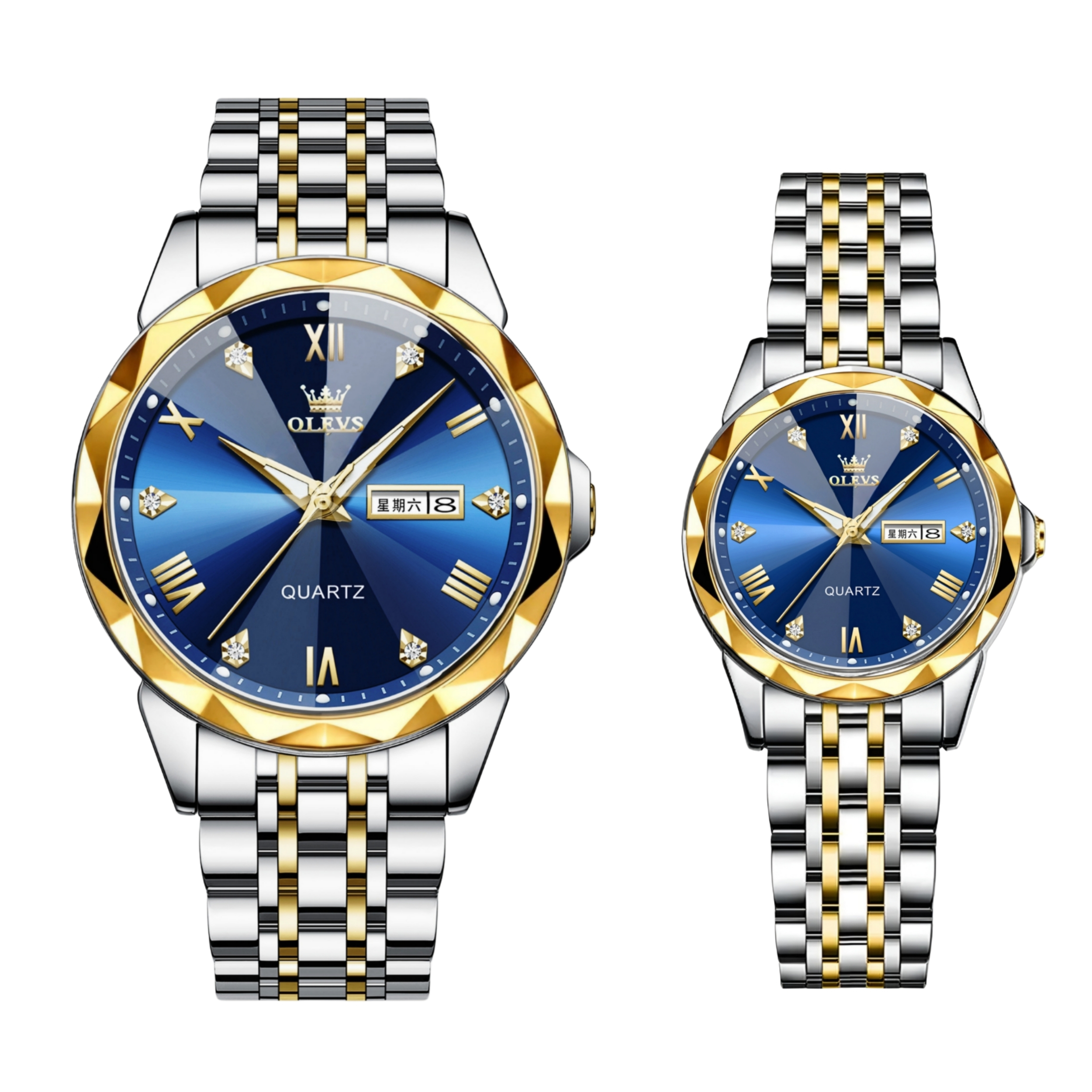 ست ساعت مچی عقربه‌ای کوارتز زنانه و مردانه اُ لِوز مدل تک موتوره دی دیت بند استیل قفل مخفی کد a1