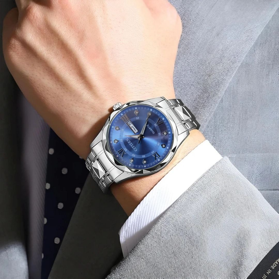 ست ساعت مچی عقربه‌ای کوارتز زنانه و مردانه مدل الماسی تک موتور دو تقویمه کد 03