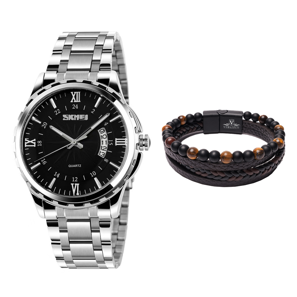 ساعت مچی عقربه‌ای کوارتز مردانه اسکمی مدل 9069BK به همراه دستبند