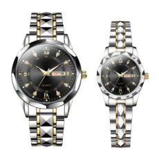 ست ساعت مچی عقربه‌ای زنانه و مردانه مدل کوارتز کلاسیک دی دیت بند استیل طرح تراش الماسی کد C11