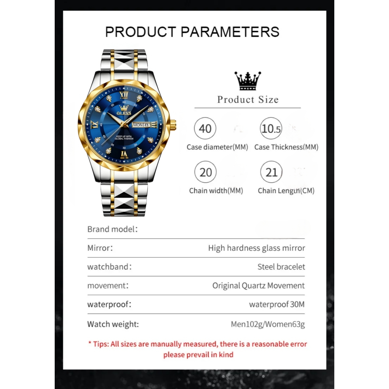 ساعت مچی عقربهای کوارتز مردانه اُ لِوز مدل لوکس کلاسیک دی دیت بند طرح تراش الماسی قفل مخفی کد ۲