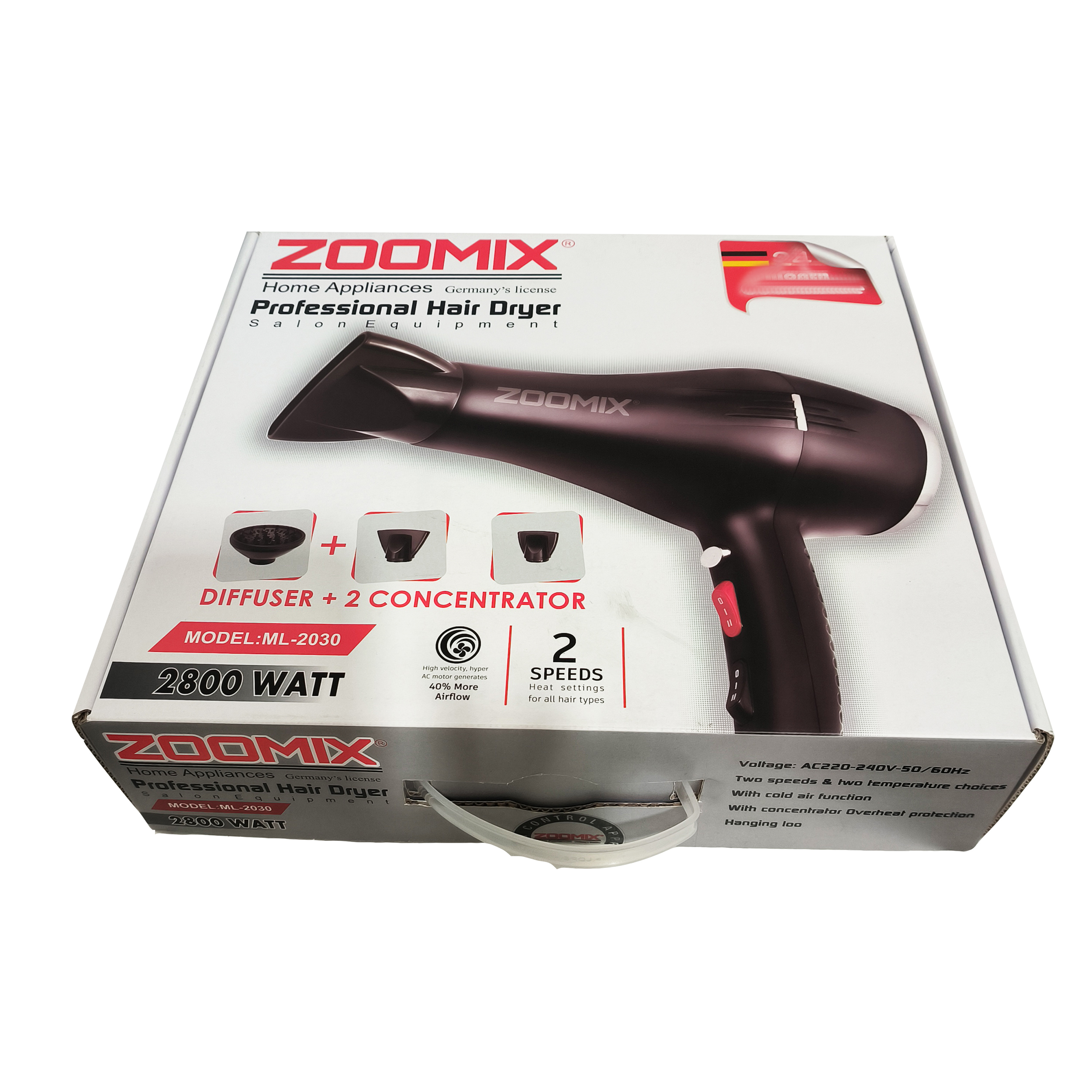 سشوار حرفه ای 2800 وات زومیکس مدل ML-2030