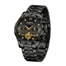 ساعت مچی عقربه‌ای کوارتز مردانه بین باند مدل اسپرت لوکس سه موتور فعال بند طرح تراش الماسی قفل مخفی کد JBN006