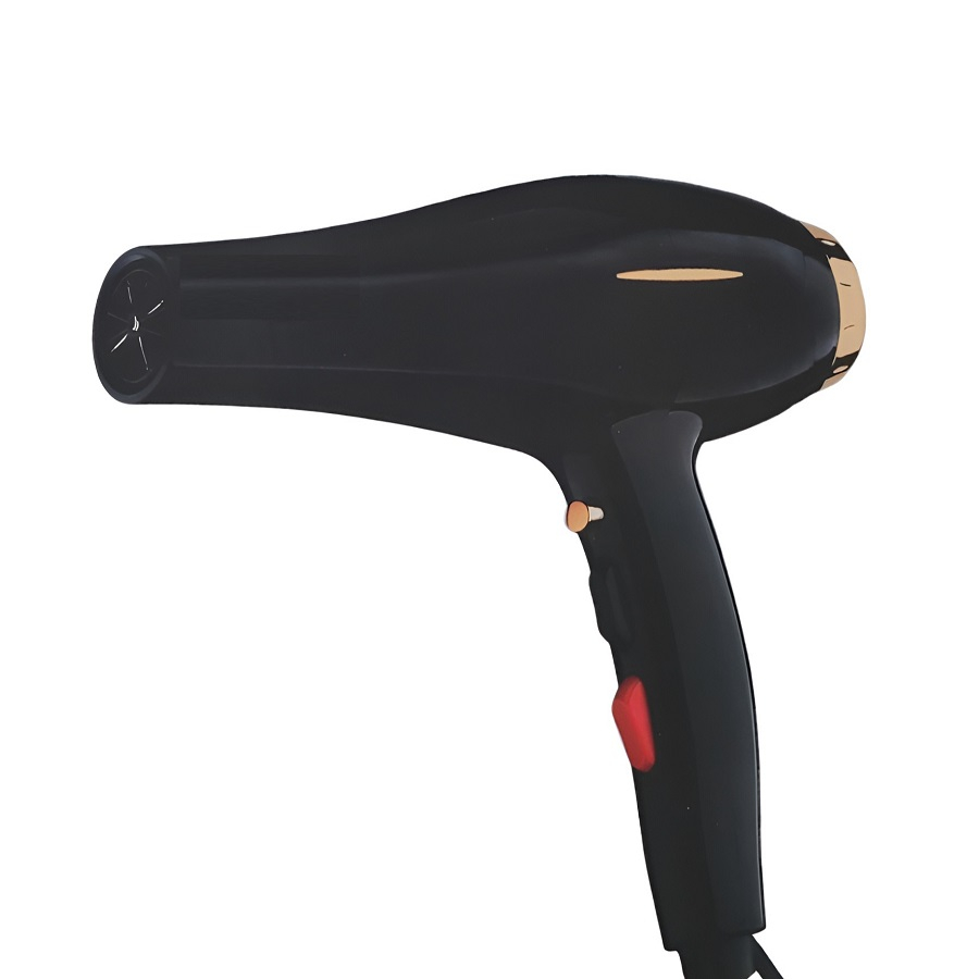 سشوار حرفه‌ای مدل 9000w، موتور AC با توان مصرفی 9000 وات، دارای قابلیت تعویض سری و فناوری تولید یون، دارای دسته ارگونومیک، با حالت صاف‌کننده و حجم‌دهنده، وزن 580 گرم، تنظیم حرارت 3 حالته و کنترل سرعت 2 حالته، به همراه 1 عدد سری متمرکزکننده باریک