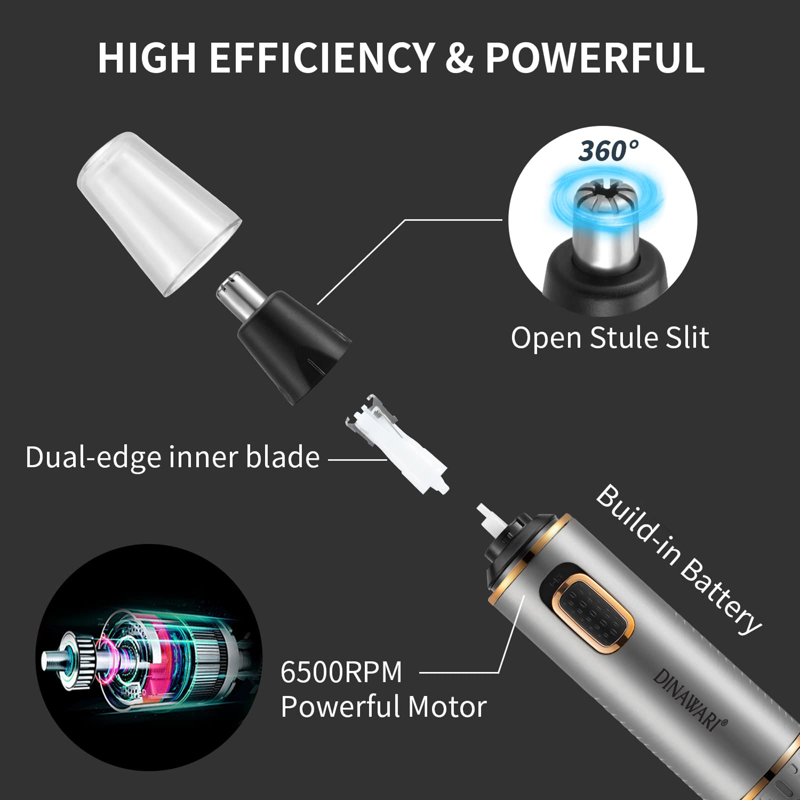 موزن گوش و بینی و ابرو شارژی دیناواری مدل D-598