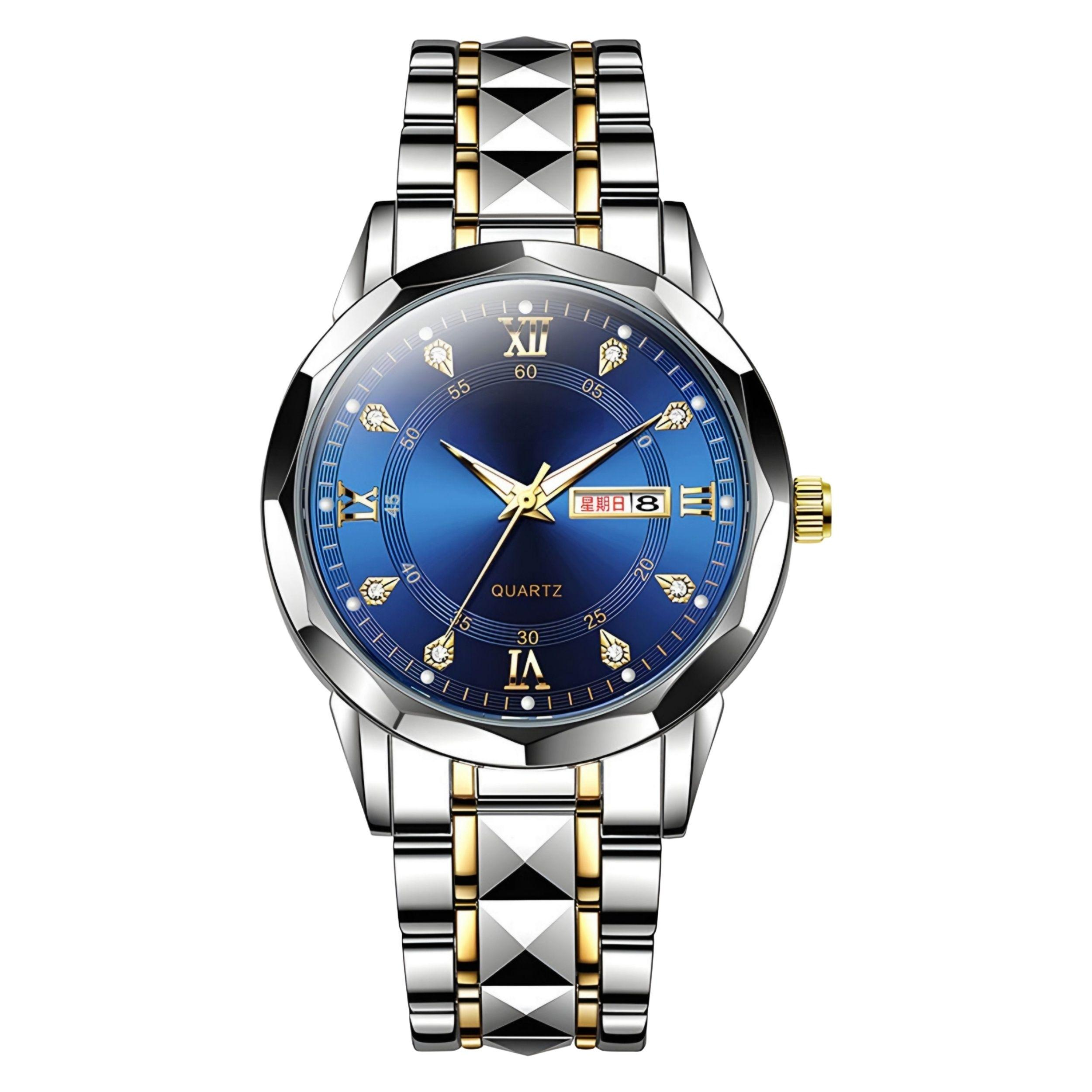 ساعت مچی عقربه‌ای کوارتز مردانه مدل کلاسیک دی دیت بند استیل طرح تراش الماسی کد c1.6