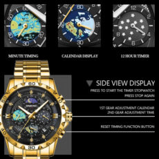 ساعت مچی عقربه‌ای کوارتز مردانه بین باند مدل سه موتور فعال کرنوگراف بند استیل قفل مخفی کد 5