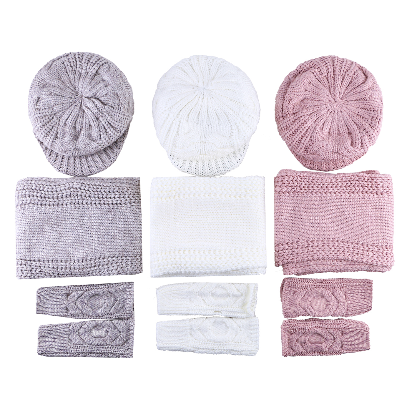 ست کلاه و شال گردن و دستکش بافتنی سام مدل فلت کپ طرح رینگی کد 550