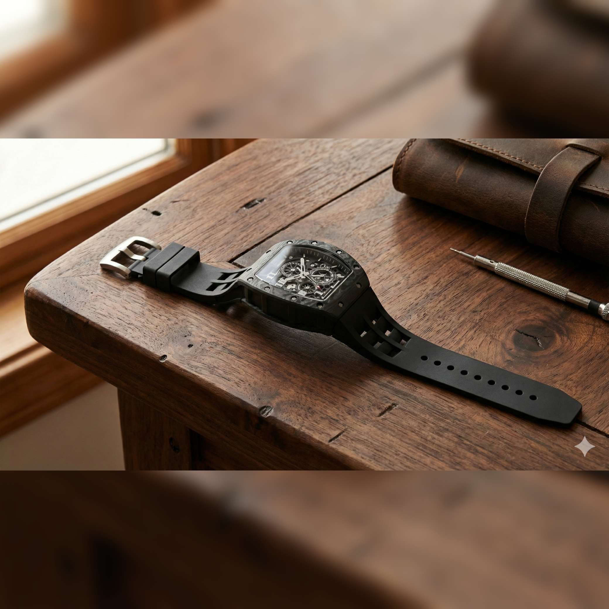 ساعت مچی عقربهای کوارتز مردانه مدل اسپرت تک موتوره صفحه نیمه اسکلتون بند پیو کد R۲