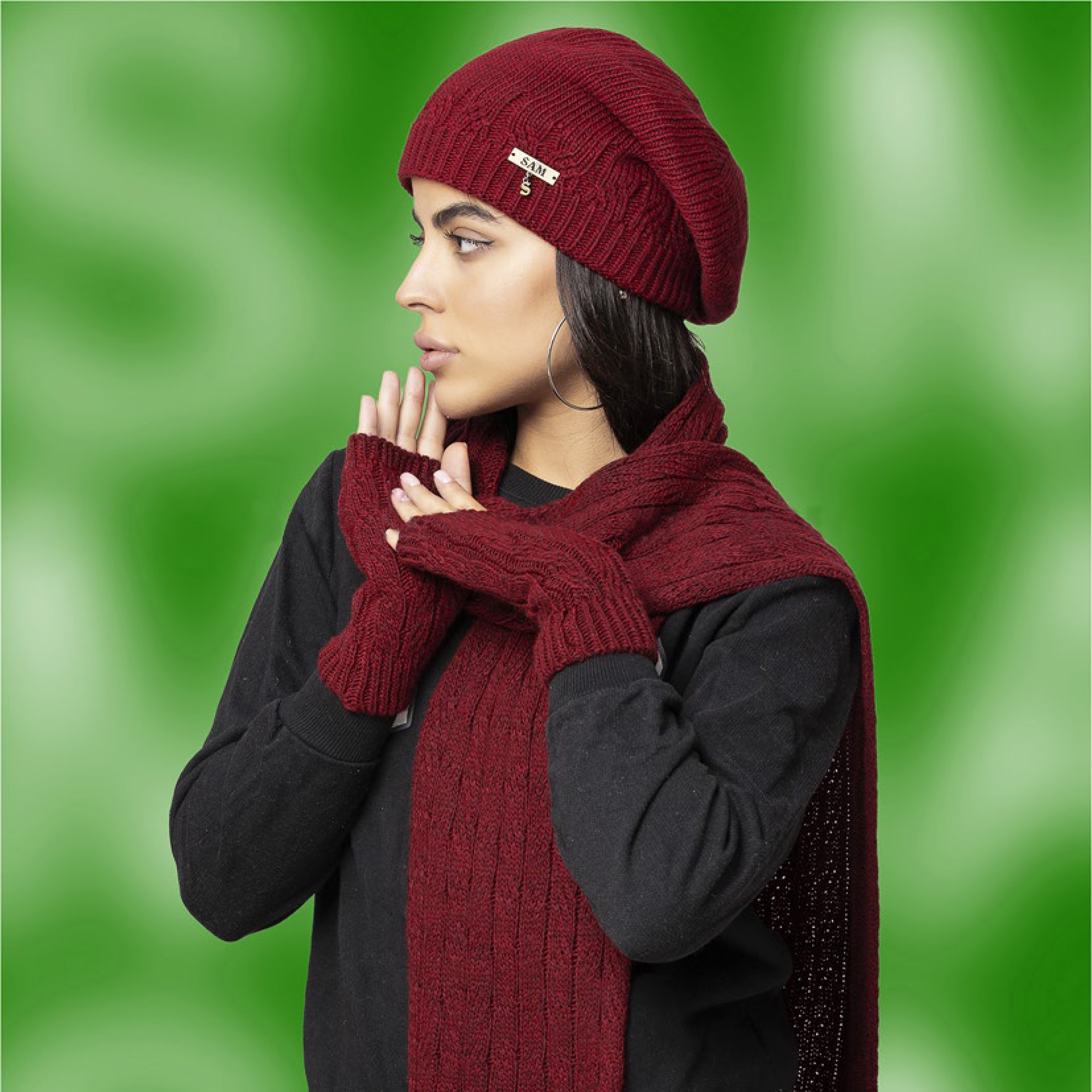 ست کلاه و شال گردن و دستکش بافتنی سام مدل 402