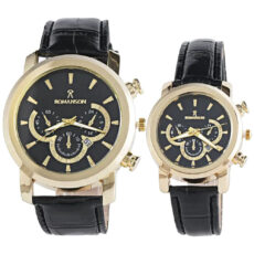 ست ساعت مچی عقربه ای زنانه و مردانه مدل تک موتور ساده چرمی 010