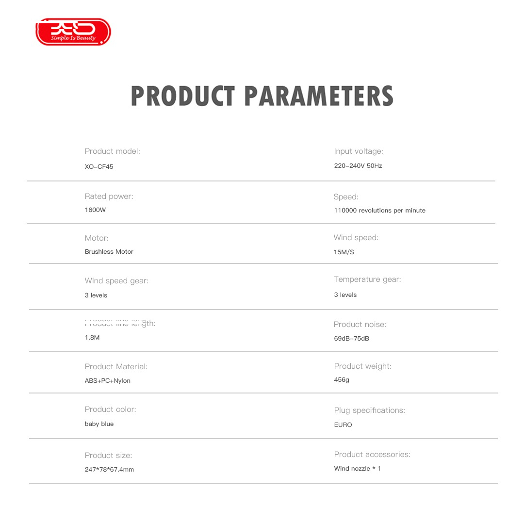 سشوار حرفه ای 1600 وات ایکس او مدل CF45